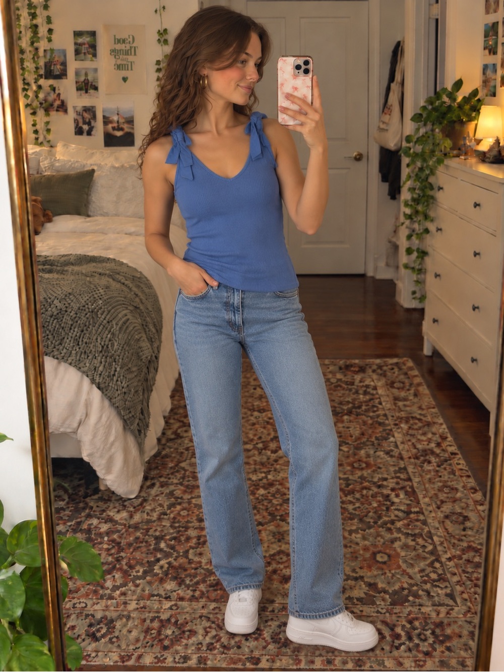 J. Crew Blue Ribbed Tie-Shoulder Tank